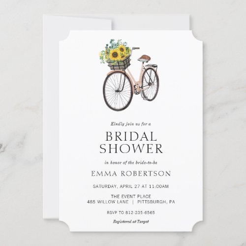 Vintage Bike Sunflower Basket Bridal Shower Invitation