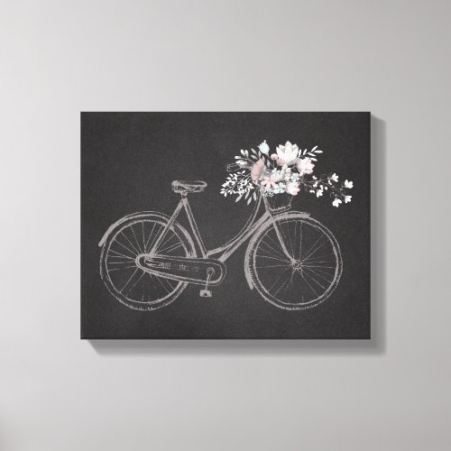 Vintage Bike with Beautiful Pink  White Flowers Canvas Print