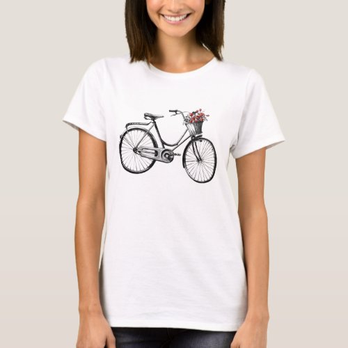 Vintage bike with flower basket  t_shirts