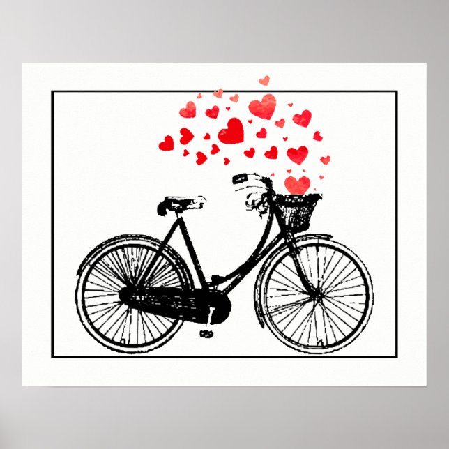 Vintage Bike with Love Hearts Poster (Front)