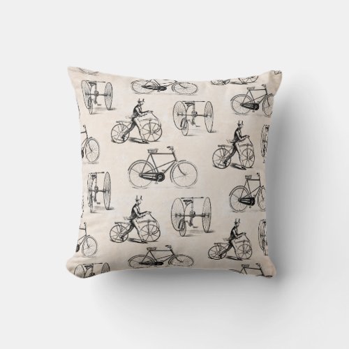 Vintage Bikes and Tricycles Elegant Retro Bike Throw Pillow