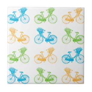 Vintage bikes with basket of flowers colorful wall ceramic tile