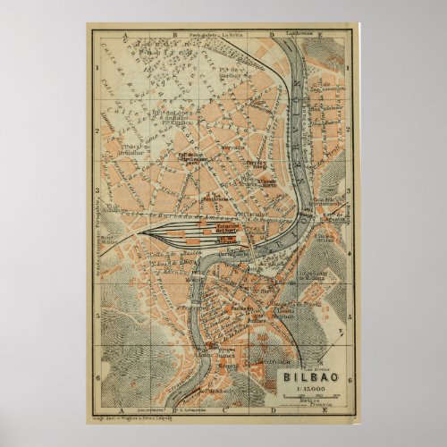 Vintage Bilbao Spain Map 1913 Poster