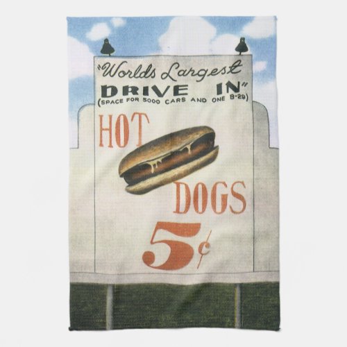 Vintage Billboard Worlds Largest Drive In Hotdogs Kitchen Towel