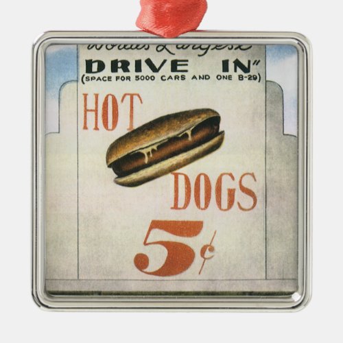 Vintage Billboard Worlds Largest Drive In Hotdogs Metal Ornament