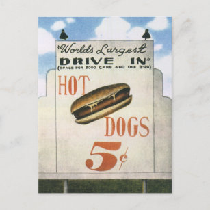 Vintage Billboard, Worlds Largest Drive In Hotdogs Postcard
