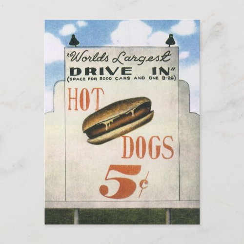 Vintage Billboard Worlds Largest Drive In Hotdogs Postcard