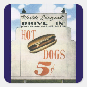 Vintage Billboard, Worlds Largest Drive In Hotdogs Square Sticker
