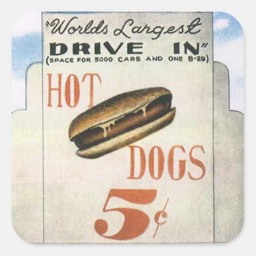 Vintage Billboard Worlds Largest Drive In Hotdogs Square Sticker