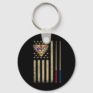 Vintage Billiard American Flag Pool Player Keychain