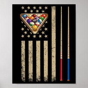Vintage Billiard American Flag Pool Player Poster