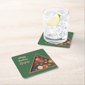 Vintage Billiard Balls Custom Pool Table Themed Square Paper Coaster