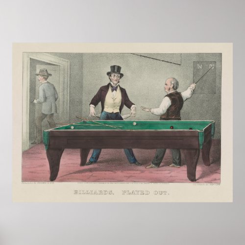 Vintage Billiards Game Illustration 1874 Poster