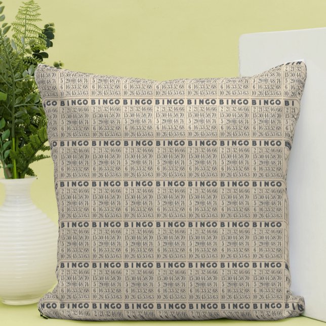 Vintage Bingo Card Pattern Throw Pillow (Creator Uploaded)