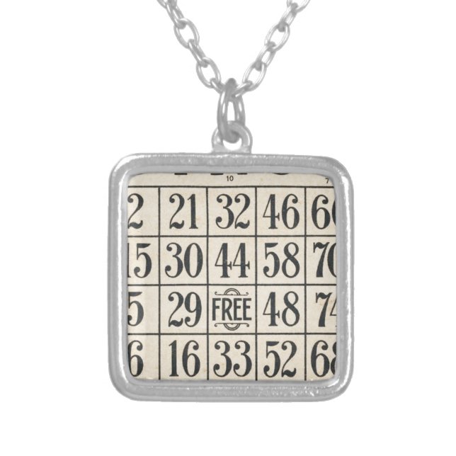 Vintage Bingo Card Silver Plated Necklace (Front)