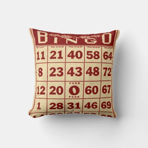 Vintage Bingo Red  White Decorative Pillow