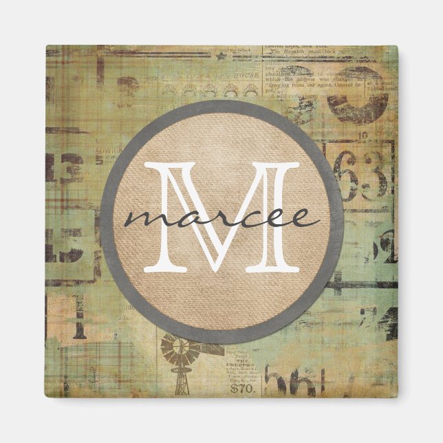 Vintage Bingo Rustic Monogram Magnet (Front)