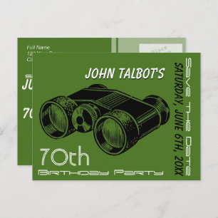 Vintage Binoculars 70th Birthday Save the Date Announcement Postcard