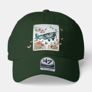 Vintage Biplane Airplane Floral Illustration 47 Brand Hat