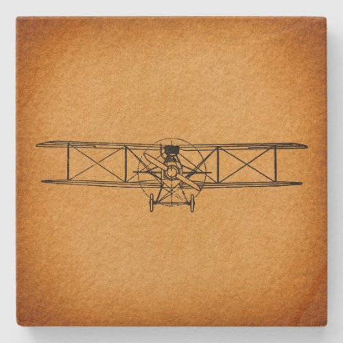 Vintage Biplane Antique Airplane Aviation Art Stone Coaster