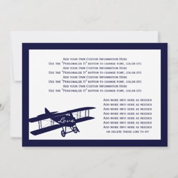 Vintage Biplane Aviator Blue Wedding Info Card by CustomWeddingSets at Zazzle