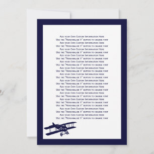 Vintage Biplane Aviator Blue Wedding Info Card