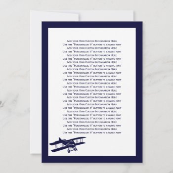 Vintage Biplane Aviator Blue Wedding Info Card by CustomWeddingSets at Zazzle