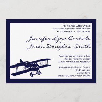 Vintage Biplane Aviator Blue Wedding Invitations by CustomWeddingSets at Zazzle