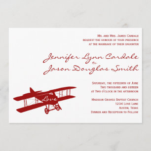 Vintage Biplane Aviator Red Wedding Invitations