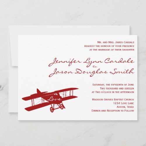 Vintage Biplane Aviator Red Wedding Invitations