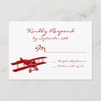 Vintage Biplane Aviator Red Wedding Rsvp Cards by CustomWeddingSets at Zazzle