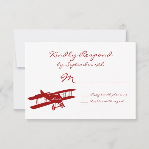 Vintage Biplane Aviator Red Wedding RSVP Cards