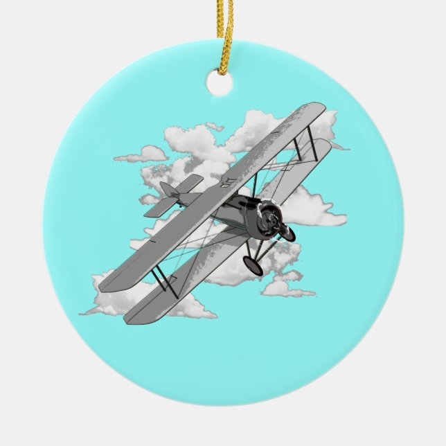 Vintage Biplane Ceramic Ornament (Front)
