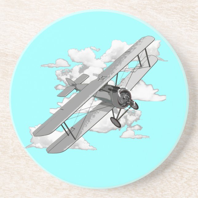 Vintage Biplane Drink Coaster (Front)