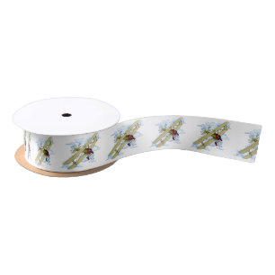 Vintage Biplane Flying Satin Ribbon