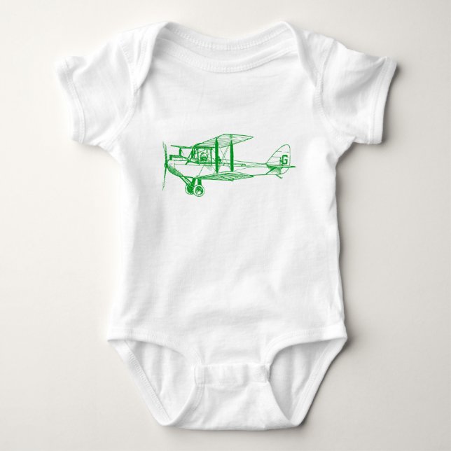 Vintage Biplane - Grass Green Baby Bodysuit (Front)