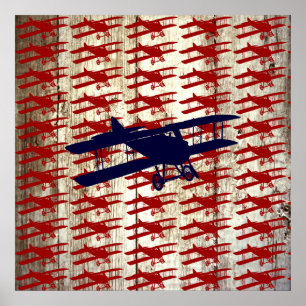 Vintage Biplane on Barn Wood Aviation Gifts Poster