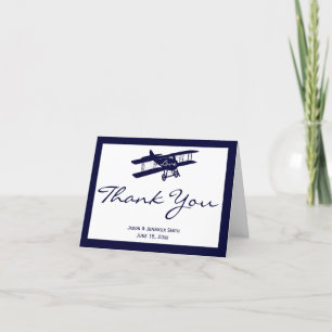Vintage Biplane Personalized Wedding Airplane Letterpress Thank You Card