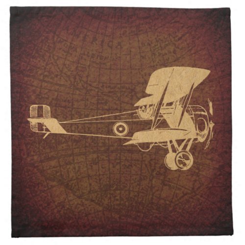 Vintage Biplane Plane Antique Airplane with Map Cloth Napkin