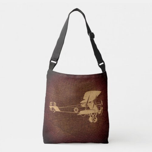 Vintage Biplane Plane Antique Airplane with Map Crossbody Bag