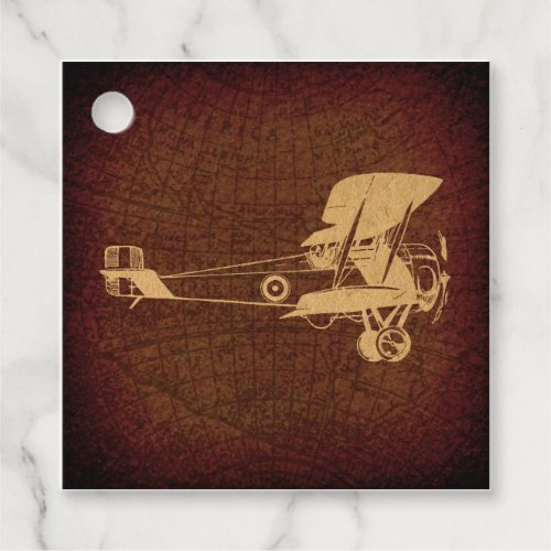 Vintage Biplane Plane Antique Airplane with Map Favor Tags