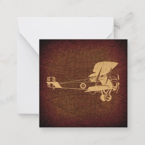 Vintage Biplane Plane Antique Airplane with Map Note Card