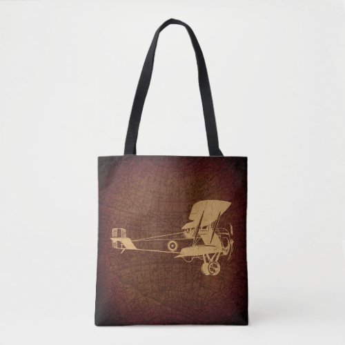 Vintage Biplane Plane Antique Airplane with Map Tote Bag