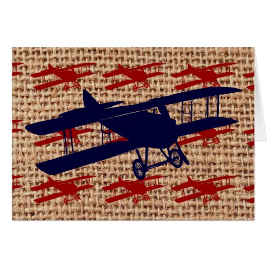 Vintage Biplane Propeller Airplane on Burlap Print (Front Horizontal)