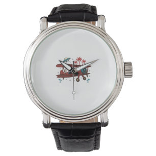 Vintage Biplane UFO Tropical Travel Shirt Design_1 Watch