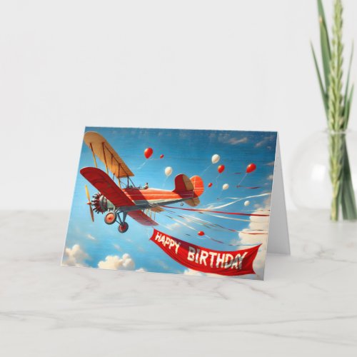 Vintage Biplane with Birthday Banner Card