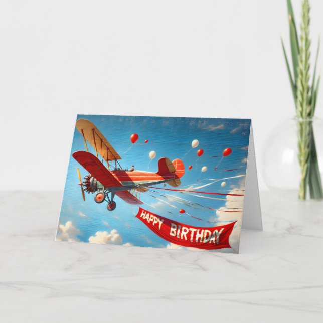 Vintage Biplane with Birthday Banner Card (Front)