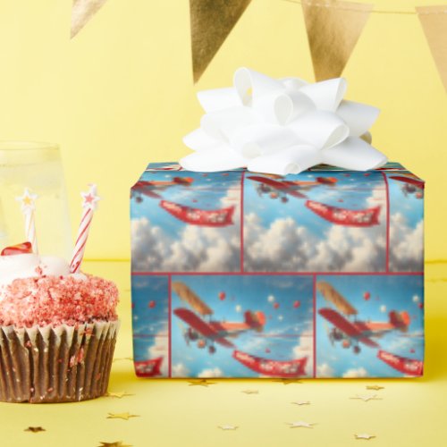 Vintage Biplane With Birthday Banner Wrapping Paper
