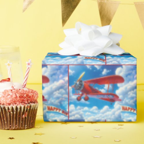 Vintage Biplane With Birthday Banner Wrapping Paper