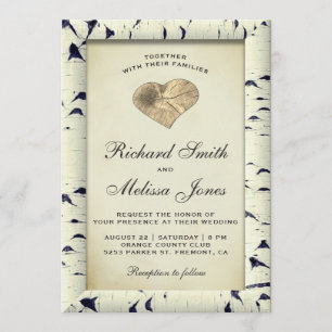 Vintage Birch Tree Bark Wood Wedding Invitation